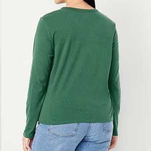 Nuevo Diseño, Mangas Largas, Corte Regular, Ajuste Delgado, Estilo Vintage, Personalizado, Liso, Ropa de Moda, Transpirable, 100% Algodón, Camiseta de Manga Larga para Mujer - Product Image 3
