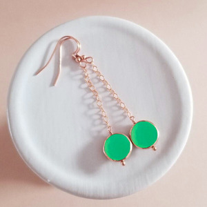 Boucles d'oreilles pendantes en forme de pièce de monnaie en chrysoprase, pierre précieuse naturelle verte, plaqué or rose, bijoux faits à la main pour femmes - Product Image 5