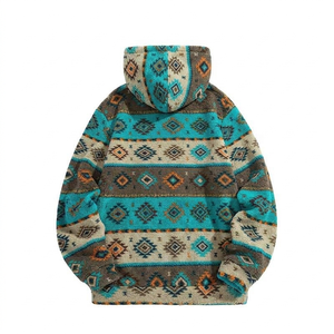 Sweat à capuche en polaire sherpa aztèque pour homme |   Pull-over tribal géométrique épais |   Sweat-shirt d'hiver bohème et moelleux - Product Image 2