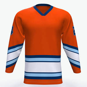 Jersey de Hockey sobre Hielo Sublimado Personalizado, Ecológico, Cuello en V, Manga Larga, Bordado 3D, Color Personalizado, Nombre del Equipo, Número, Unisex - Product Image 1