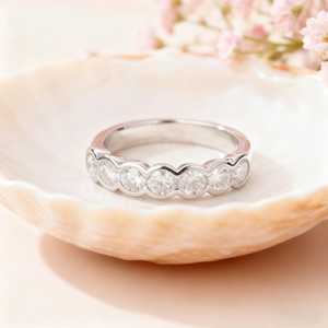 Classic Round Cut Diamond Band Moissanite Seven Stone <b>Ring</b> Original 925 Silver <b>Statement</b> Wedding <b>Ring</b> <b>for</b> <b>Womens</b> Wedding Gift - Product Image 4