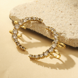 18K Gold Plated Brass Crescent Moon Hoop <b>Earrings</b> Vintage Bohemian Open <b>Ear</b> <b>Cuff</b> Statement Jewelry Women's Gemstone Inlay - Product Image 3