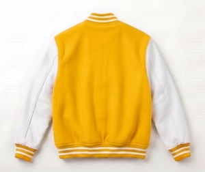เสื้อแจ็คเก็ตวาร์ซิตี้สีเหลืองสำหรับผู้ชาย แขนเสื้อสีขาว ซิปด้านหน้า สไตล์ลำลอง ใส่ได้ในฤดูใบไม้ร่วง ทรงปกติ สีพื้น ผ้าฟลีซ - Product Image 2