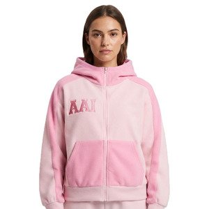 Sudaderas de Lujo para Mujer, de Algodón, Personalizadas, con Bordado de Marca Privada Disponible, Color Rosa, Cierre Frontal con Cremallera, Colección Casual Streetwear, Suministro OEM - Product Image 1