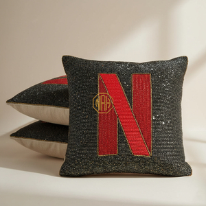Housse de coussin élégante à motifs carrés brodés et perlés pour canapé moderne, décoration de la maison - Product Image 6