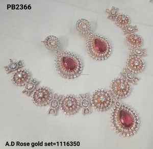 American Diamond Rose Gold Polish Water Drop & Flower Design Conjunto de joyería al por mayor con pendiente Collar Set Regalos para mujeres - Product Image 3