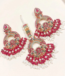 Elegant Afghan <b>Silver</b> Polki Diamond Style Two Layered Choker Necklace <b>Set</b> With Matching Floral Shaped <b>Stud</b> <b>Earring</b> - Product Image 4