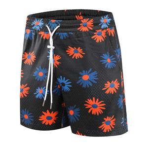 Custom Basketball Shorts Black Mesh Sports Shorts OEM ODM Private <b>Label</b> Custom Logo Team <b>Uniform</b> Sublimation Shorts Flower Print - Product Image 1