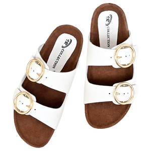 Sandalias Planas Blancas de Cuero Genuino Antideslizantes con Hebillas Doradas, Punta Abierta, Suela de Corcho, Tendencia de Moda, Zapatos de Verano - Product Image 3