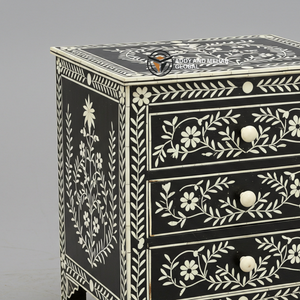 โต๊ะข้างเตียง 2 ลิ้นชัก งานแฮนด์เมดสไตล์โมเดิร์น ตกแต่งด้วยกระดูกสีดำลายดอกไม้ สำหรับตกแต่งห้องนั่งเล่นสุดหรู - Product Image 5