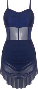 Robe de danse de salon pour femme, tenue de danse rythmique, avec bretelles fines, design flatteur à la taille, jupes en tulle fluide et doux - Product Image 3