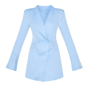 Blazer croisé bleu clair pour femme 2026 – Veste de costume de bureau coupe classique – OEM ODM Logo personnalisé – Vente en gros – Mode professionnelle - Product Image 1