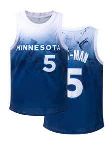 Camiseta de Baloncesto Degradada para Hombre, Azul y Blanco, con Nombre y Número Personalizados, Sublimada, sin Mangas, Uniforme de Equipo - Product Image 2