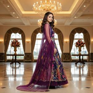 NiMa Creations Salwar Kameez traditionnel violet à motifs floraux pour filles, longueur genou, séchage rapide, tenue ethnique pour mariage Inde Pakistan - Product Image 2
