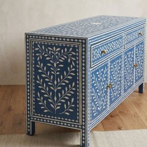 Aparador con Incrustaciones de Hueso Azul, Mueble de Madera Tallada con Cajones de Almacenamiento, Aparador Moderno para Sala de Estar - Product Image 2