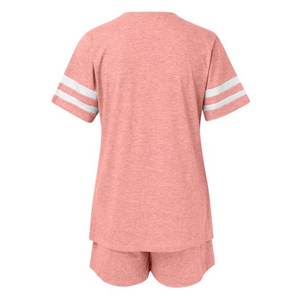 Conjunto Deportivo Casual de 2 Piezas para Mujer, Camiseta Blanca de Manga Corta a Rayas y Pantalones Cortos de Playa con Cordón y Bolsillos - Product Image 2