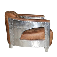 Canapé Aviateur en Cuir Tan Vintage de Style Européen, Fauteuil de Salon Industriel en Aluminium Aéronautique