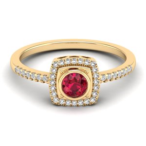 เครื่องประดับ REYES แหวนแต่งงานเพชรทองคำแท้ 14K สีเหลือง พร้อมใบรับรอง IGI สำหรับผู้หญิง เพชรทรงกลม 0.25 กะรัต ประดับพลอยทับทิม - Product Image 1