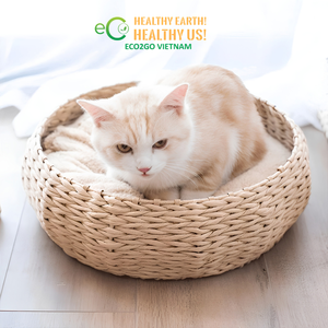 Eco2go Vietnam – Nouvelle Niche pour Chat Faite à la Main en Jacinthe d'Eau, Style Dessin Animé, Tressée, Écologique, pour Petits Animaux – Modèle OEM Personnalisé - Product Image 1