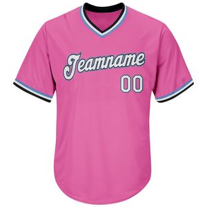 Camiseta de Béisbol Personalizada con Cuello en V Rosa para Hombre, Manga Corta, Nombre del Equipo Sublimado, Ropa Deportiva de Poliéster que Absorbe la Humedad - Product Image 4