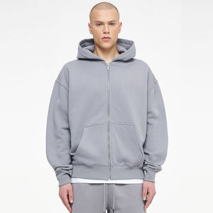 Sweat à capuche zippé pour homme, 220 g/m², 100 % coton, coupe classique, streetwear, décontracté, uni, automne, sweat à capuche basique - Product Image 3