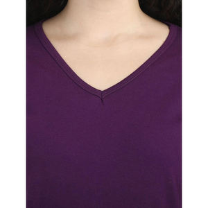 Camiseta de Punto de Manga Larga con Cuello en V para Mujer, Color Morado, Corte Regular, Informal, para Todas las Temporadas - Product Image 4