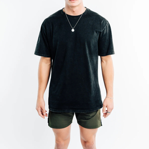 T-shirt en coton tricoté délavé à l'acide pour homme, coupe ample et oversize, style vintage streetwear, idéal pour l'été - Product Image 3