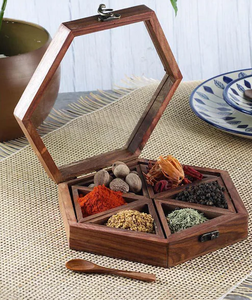 Wood Spice <b>Box</b> Compartment Presentation Wooden Spice <b>Box</b> Natural Wood <b>Herb</b> Container Hand Wash Only Spice <b>Box</b> - Product Image 4