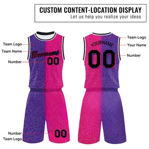 Custom Sublimated Basketball Jersey Set Sleeveless Gradient Pink Purple Moisture Wicking Polyester Uniform Adult Unisex - Product Image 2