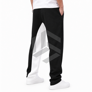 Customizable <b>Men's</b> Black Regular Fit Fleece Sweatpants with <b>White</b> Logo Elastic Waist Casual Winter Wear Straight Pattern - Product Image 6