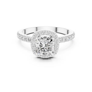 Bague de fiançailles de luxe en or 18 carats avec halo de diamants taille coussin et micro-pavé pour femme - Product Image 1