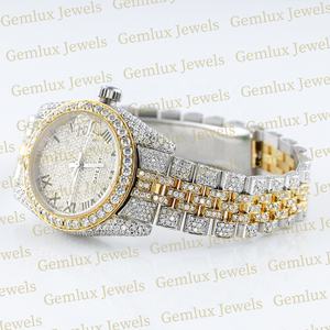 Testeur de diamants deux tons cadran romain entièrement glacé D VVS Moissanite diamant date automatique montre diamant pour hommes nouvel arrivage - Product Image 3