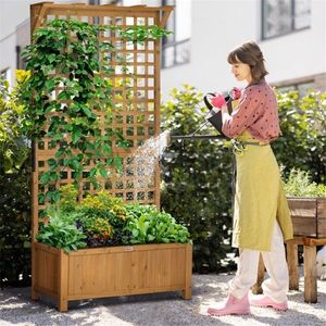 Fioriera rialzata da giardino gialla con traliccio per piante rampicanti - Product Image 6