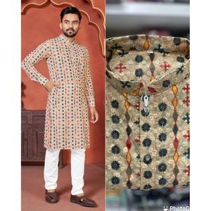 Kurta payjama สีเหลืองไก่ผ้าฝ้ายแฟนซีทำงานตามลำดับ - Product Image 1