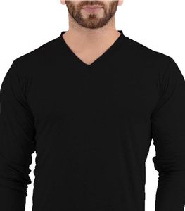T-shirt décontracté pour homme à col en V, coupe confortable, manches longues - Product Image 2