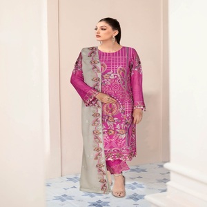 Indian and <b>Pakistani</b> Embroidery Work Three Piece Chiffon <b>Dress</b> for Women Sale on Saari Salwar Kameez Party Wear for <b>Eid</b> - Product Image 2