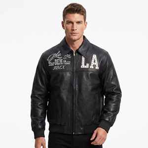 Chaqueta de Cuero de Cordero de Alta Gama OEM de Fábrica, Chaqueta de Hombre Moderna con Apliques de Pedrería Bordados Personalizados, Venta al Por Mayor - Product Image 4