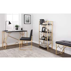 ตู้หนังสือร่วมสมัยในการออกแบบกลุ่มดาวโลหะสีทองและไม้สีดำ - Product Image 6