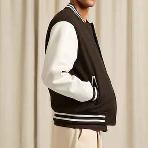 Custom <b>Men's</b> Denim Varsity <b>Jacket</b> with Genuine Leather Sleeves Chenille Patch Embroidery OEM Service - Product Image 5