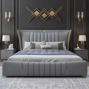 เตียงคิงไซส์ Advika Modern Tufted หุ้มหนัง PU พร้อมตกแต่งด้วยสีทอง ชุดเฟอร์นิเจอร์ห้องนอนสไตล์ร่วมสมัย - Product Image 5