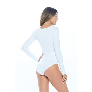 Maillot de bain une pièce pour femmes, col rond, couleur unie, tricoté extensible, coupe haute, vêtements de plage - Product Image 4