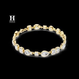 Luxury Multi-Shape Diamond <b>Bracelet</b> – Mixed Emerald, Pear, and Round Cut Tennis <b>Bracelet</b> in Sterling Silver/Gold - Product Image 4