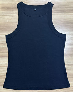 Débardeur côtelé pour femme, broderie personnalisée, coton et rayonne, col rond classique, longueur courte avec boutons décoratifs, vente en gros - Product Image 3