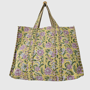 Sac fourre-tout en coton à imprimé floral, jaune, rose, vert, style bohème, ouvert, sac de shopping pour femmes, toutes saisons - Product Image 3