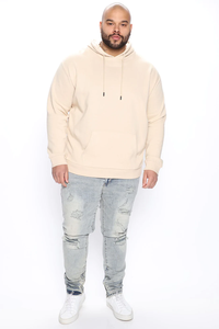 Sweat-shirt à capuche beige pour homme, manches longues, couleur unie, cordon de serrage, avec poches, vêtement d'automne, 100% coton, poids moyen - Product Image 4