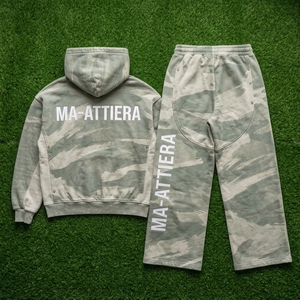Men Sage Green <b>Camouflage</b> Zip Up Hoodie <b>Tracksuit</b> Set Oversized Loose Fit Streetwear Custom OEM ODM Wholesale - Product Image 6