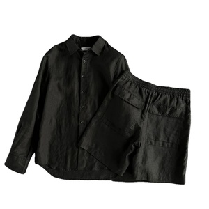 Men's Set Casual Solid Color Sunscreen Long Sleeved Shirt <b>Shorts</b> Summer Breathable Japanese Two-Piece Set Men's Clothing Unisex - Product Image 6