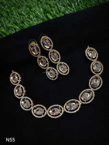 Classic American Ethnic Diamond Brass Bridal Jewelry <b>Set</b> Two-Piece <b>Necklace</b> and Earrings Antique <b>Silver</b> Plated for Wedding Party - Product Image 5
