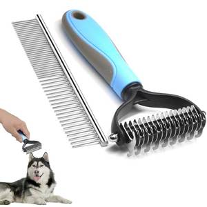 Peine para Perros de Acero Inoxidable con Dientes Finos y Gruesos, Agarre Cómodo, Herramienta de Aseo para Eliminar el Pelo Suelto de Mascotas - Product Image 1