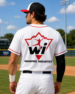 WARPRO INDUSTRY <b>Baseball</b> Jersey Men Short Sleeve Button Front White Red Logo Screen Printed Regular Fit Adult All Seasons - Product Image 3